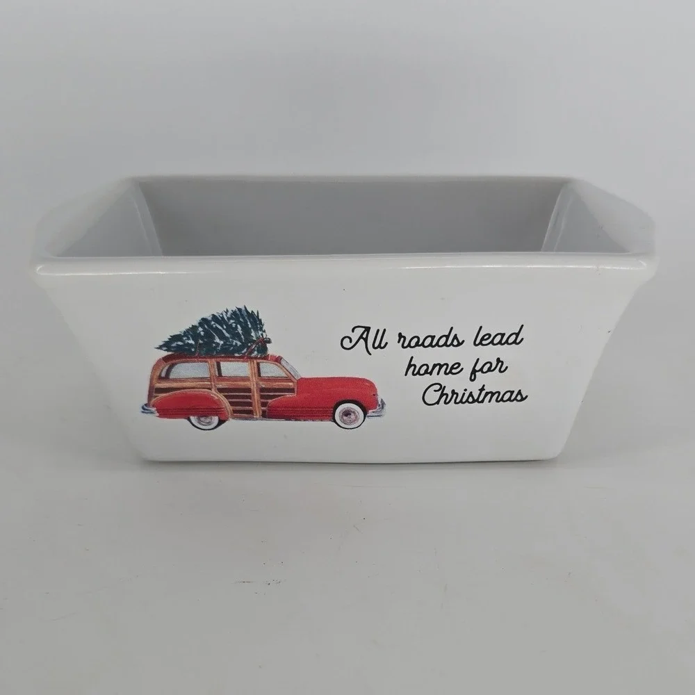 Nantucket Mini Loaf Baker All Roads Lead Home for Christmas Stoneware
